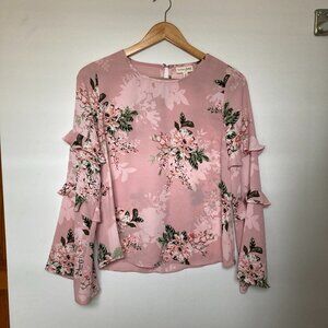 NWT Maison Jules Lightweight ruffle sleeve pink floral blouse
